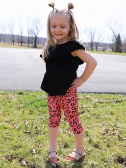 Sydney So Sweet Perfect Pink Cheetah Distressed Ruffle Girls Capri Outfit On Wednesday, We Wear Pink