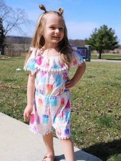 Sydney So Sweet Anything Is Popsicle Treats Pink Pom Pom Girls Shorts Romper Rompers & Jumpsuits