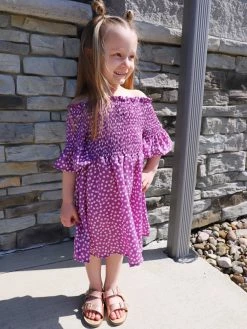 Sydney So Sweet Perfectly Purple Ditsy Floral Smocked Flare Girls Dress New Arrivals