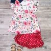 Sydney So Sweet Shorts & Capri Outfits Happiness Blooms Pink Polka Watercolor Floral Ruffle Shorts Outfit