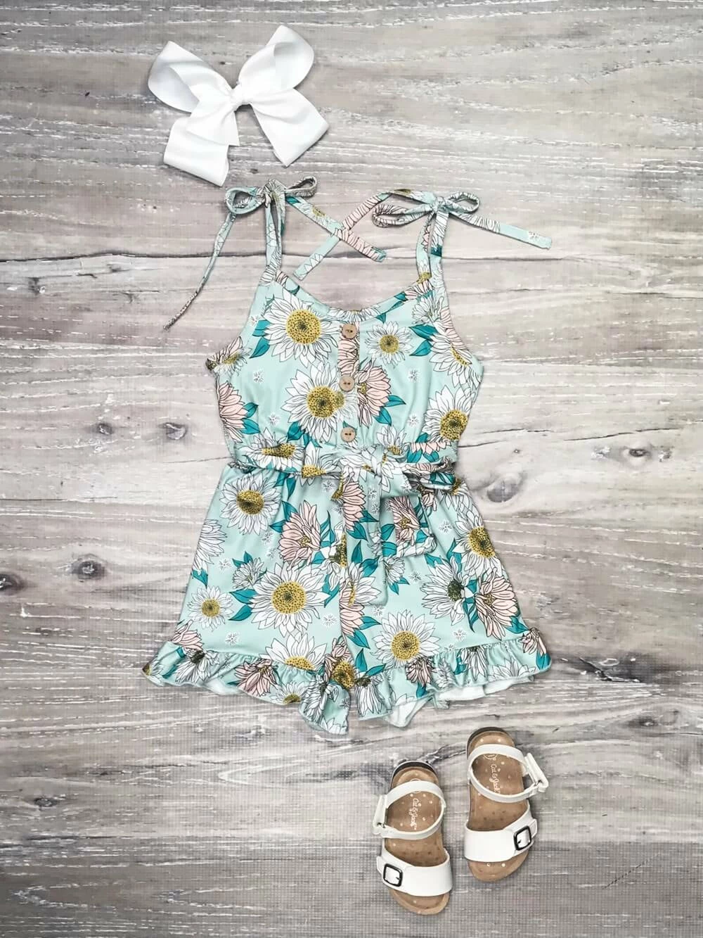 Sydney So Sweet New Arrivals Happy Daisy Blue & Yellow Ruffle Girls Shorts Romper 1 Sydney So Sweet New Arrivals Happy Daisy Blue & Yellow Ruffle Girls Shorts Romper