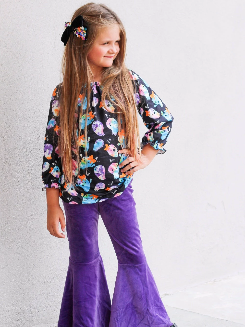 Sydney So Sweet Happy Ghost Rainbow Purple Velvet Bell Bottom Girls Fall Outfit 1 Sydney So Sweet Happy Ghost Rainbow Purple Velvet Bell Bottom Girls Fall Outfit