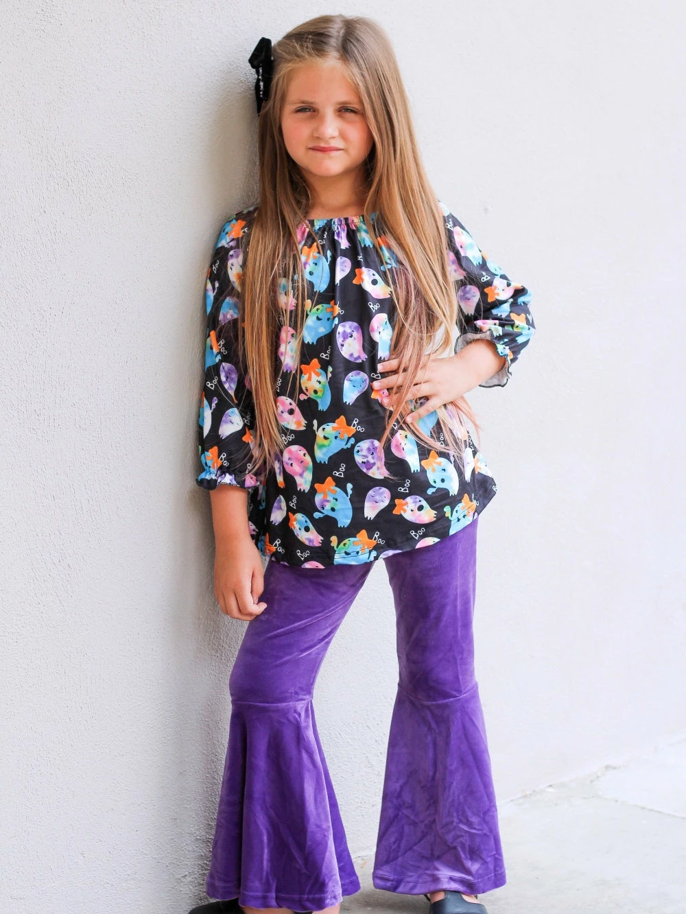Sydney So Sweet Happy Ghost Rainbow Purple Velvet Bell Bottom Girls Fall Outfit 3 Sydney So Sweet Happy Ghost Rainbow Purple Velvet Bell Bottom Girls Fall Outfit