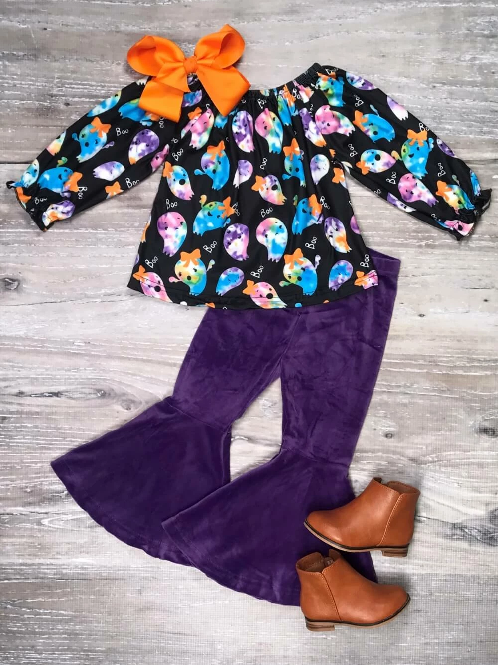 Sydney So Sweet Happy Ghost Rainbow Purple Velvet Bell Bottom Girls Fall Outfit 2 Sydney So Sweet Happy Ghost Rainbow Purple Velvet Bell Bottom Girls Fall Outfit