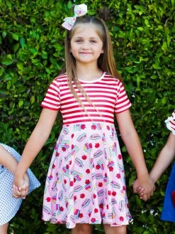 Sydney So Sweet Hittin' The Books Pink & Red Stripe Girls Back To School Skater Dress