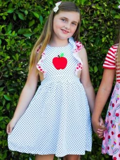 Sydney So Sweet New Arrivals Red Apple Polka Dot Gingham Flutter Sleeve Girls Dress