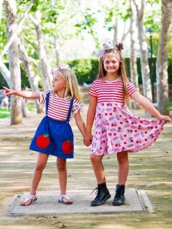 Sydney So Sweet Hittin' The Books Pink & Red Stripe Girls Back To School Skater Dress