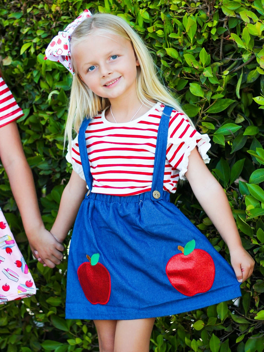 Sydney So Sweet New Arrivals Apple Of My Eye Stripe Sequin Red & Navy Girls Suspender Skirt Outfit 1 Sydney So Sweet New Arrivals Apple Of My Eye Stripe Sequin Red & Navy Girls Suspender Skirt Outfit
