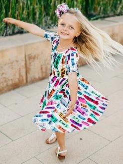 Sydney So Sweet New Arrivals Get Your Cray On Short Sleeve Girls Back To School Crayon Skater Dress