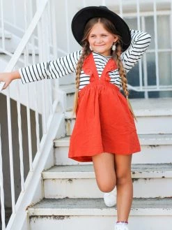 Sydney So Sweet Rust Orange Stripe Ruffle Girls Suspender Outfit Dresses & Skirt Sets 11 Sydney So Sweet Rust Orange Stripe Ruffle Girls Suspender Outfit Dresses & Skirt Sets