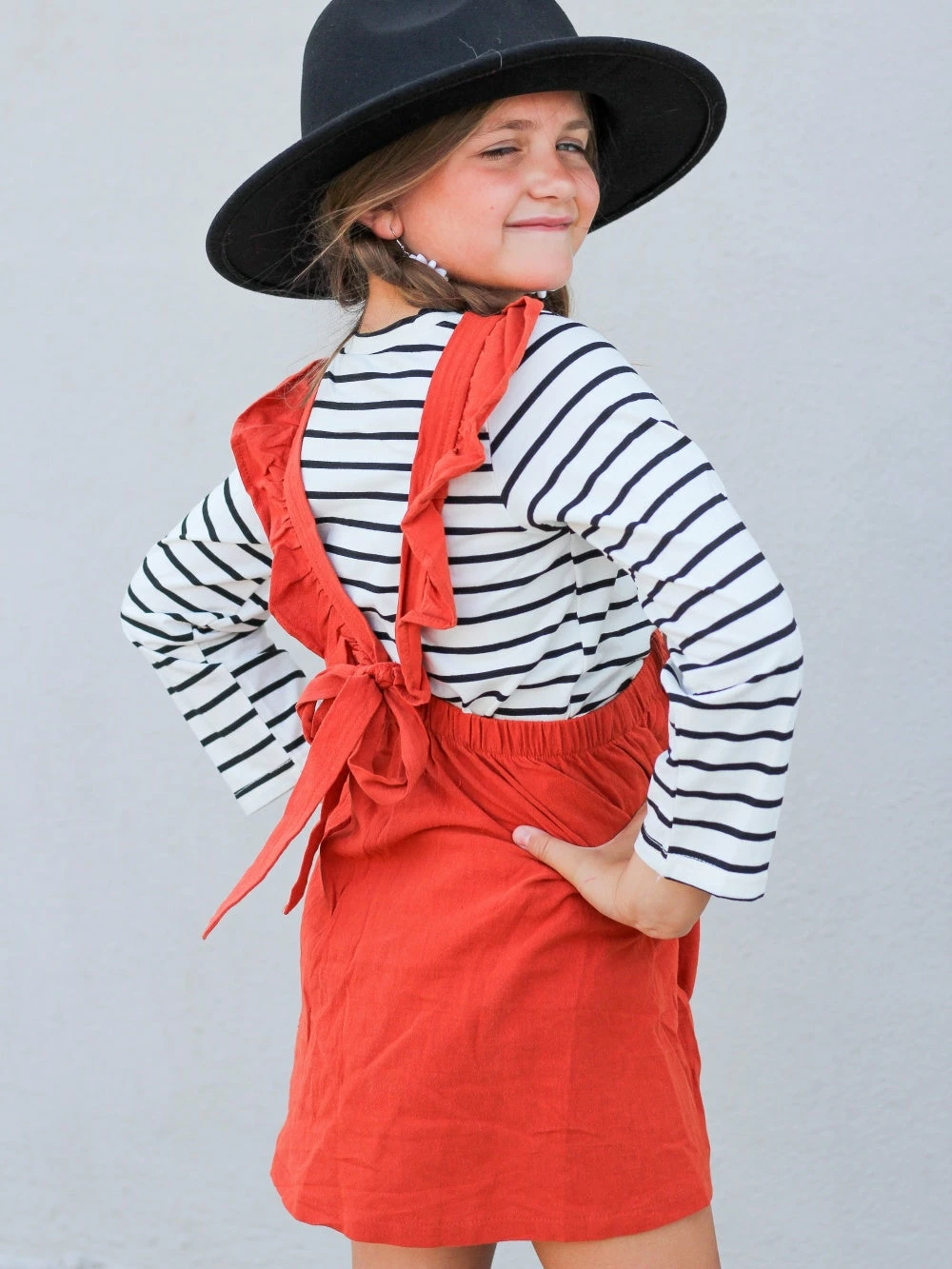 Sydney So Sweet Rust Orange Stripe Ruffle Girls Suspender Outfit Dresses & Skirt Sets 3 Sydney So Sweet Rust Orange Stripe Ruffle Girls Suspender Outfit Dresses & Skirt Sets