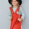 Sydney So Sweet Rust Orange Stripe Ruffle Girls Suspender Outfit Dresses & Skirt Sets