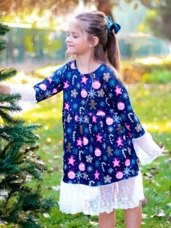Sydney So Sweet Decorating For Christmas Navy Blue Lace Girls Holiday Dress Dresses & Skirt Sets