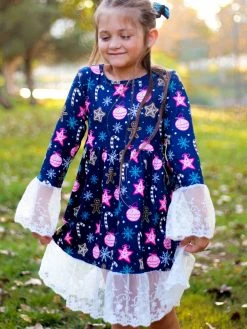 Sydney So Sweet Decorating For Christmas Navy Blue Lace Girls Holiday Dress Dresses & Skirt Sets