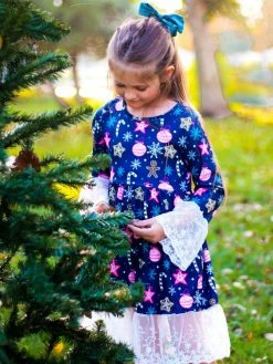 Sydney So Sweet Decorating For Christmas Navy Blue Lace Girls Holiday Dress Dresses & Skirt Sets