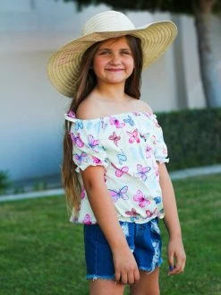 Sydney So Sweet Spread Your Wings Butterfly Pastel Denim Patch Girls Shorts Outfit