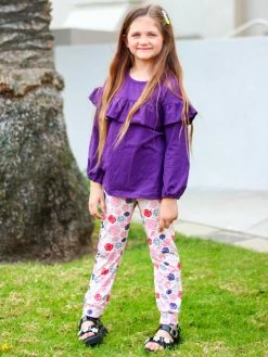 Sydney So Sweet Crazy Floral Plum Purple Ruffle Girls Leggings Outfit