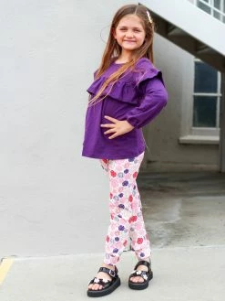 Sydney So Sweet Crazy Floral Plum Purple Ruffle Girls Leggings Outfit