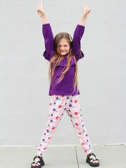Sydney So Sweet Crazy Floral Plum Purple Ruffle Girls Leggings Outfit