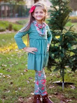 Sydney So Sweet Rose Garden Green Ruffle Girls Winter Scarf Outfit 9 Sydney So Sweet Rose Garden Green Ruffle Girls Winter Scarf Outfit