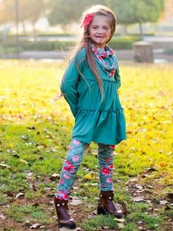 Sydney So Sweet Rose Garden Green Ruffle Girls Winter Scarf Outfit