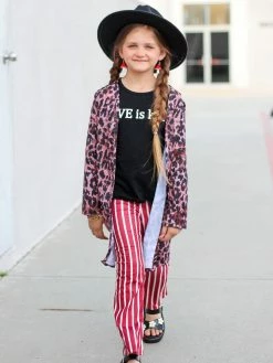 Sydney So Sweet Love Is Kind Cheetah Red Stripe Girls Three Piece Outfit 2 Piece Pants Outfits