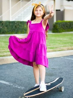Sydney So Sweet Magenta Flutter Sleeve Ruffle Girls Dress