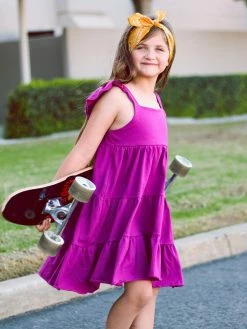 Sydney So Sweet Magenta Flutter Sleeve Ruffle Girls Dress