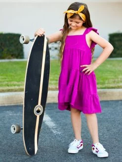 Sydney So Sweet Magenta Flutter Sleeve Ruffle Girls Dress