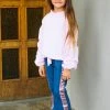 Sydney So Sweet Perfect Pink Stripe Ruffle Tie Knot Sequin Denim Flare Girls Outfit