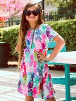 Sydney So Sweet On Wednesday, We Wear Pink Pineapple Of My Eye Rainbow Short Sleeve Girls Skater Dress