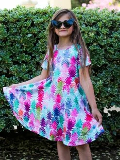 Sydney So Sweet On Wednesday, We Wear Pink Pineapple Of My Eye Rainbow Short Sleeve Girls Skater Dress