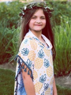 Sydney So Sweet Sweet Yellow Pineapple Fringe Girls Hooded Swim Coverup