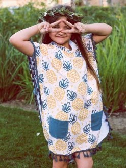 Sydney So Sweet Sweet Yellow Pineapple Fringe Girls Hooded Swim Coverup