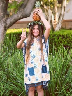 Sydney So Sweet Sweet Yellow Pineapple Fringe Girls Hooded Swim Coverup