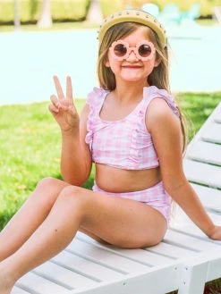 Sydney So Sweet Pink & White Daisy Gingham High Waisted Ruffle Girls Swimsuit Bikini Best Sellers 16 Sydney So Sweet Pink & White Daisy Gingham High Waisted Ruffle Girls Swimsuit Bikini Best Sellers