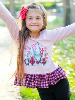 Sydney So Sweet 2 Piece Pants Outfits Welcome Gnome Pink Buffalo Plaid Distressed Leggings Girls Outfit