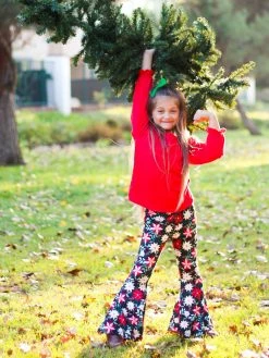 Sydney So Sweet 2 Piece Pants Outfits Pretty Poinsettia Red Bell Bottom Girls Christmas Outfit