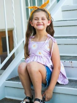 Sydney So Sweet New Arrivals Perfectly Picked Daisy Purple Denim Patch Girls Shorts Outfit