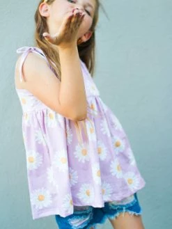Sydney So Sweet New Arrivals Perfectly Picked Daisy Purple Denim Patch Girls Shorts Outfit