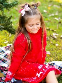 Sydney So Sweet Fair Isle Red Snowflake Cable Knit Girls Sweater Dress Dresses & Skirt Sets