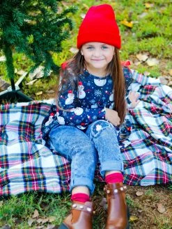 Sydney So Sweet Snow Very Cute Navy Snowman Denim Patch Girls Outfit