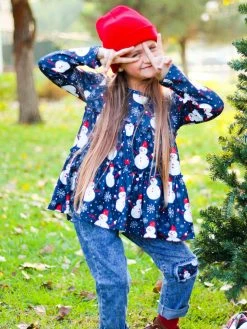 Sydney So Sweet Snow Very Cute Navy Snowman Denim Patch Girls Outfit