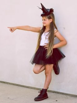 Sydney So Sweet Costumes For Kids Girls Pixie Black Witch Costume - Complete Kids Costume Set With Pixie Cut Tutu And Hat Headband