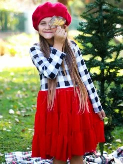 Sydney So Sweet Dresses & Skirt Sets White Buffalo Plaid Red Swiss Dot Chiffon Girls Tutu Dress