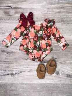 Sydney So Sweet Harvest Floral Ruffle Neck Fall Fashion Boutique Baby Romper Baby Boutique