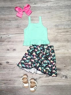 Sydney So Sweet Hear Me Rawr Rainbow Dinosaur Mint Girls Skirt Outfit New Arrivals