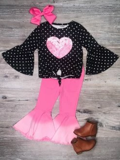Sydney So Sweet Heart Skips A Beat Pink Sequin Ombre Flare Denim Girls Outfit