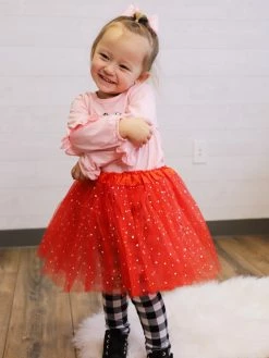Sydney So Sweet Red Sequin Heart Tutu Skirt Costume For Toddler, Girls, Women, Plus