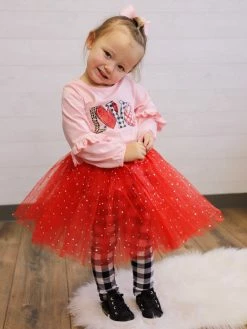 Sydney So Sweet Red Sequin Heart Tutu Skirt Costume For Toddler, Girls, Women, Plus